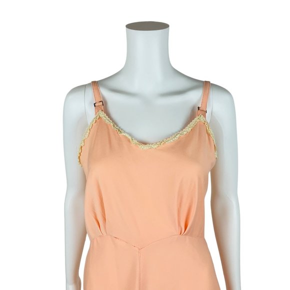 Vintage 70s Peach Dress Slip Handmade Lace Trim Lingerie - Picture 2 of 10